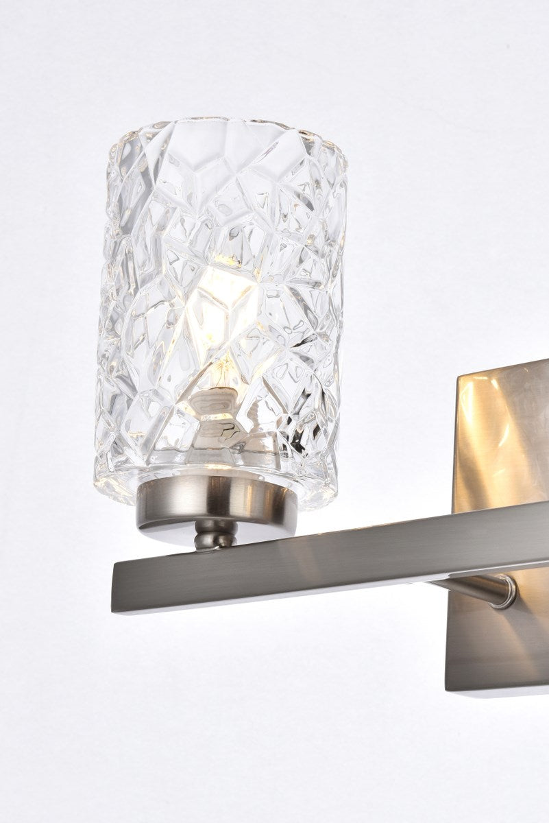 2 lights bath sconce in satin nickel with clear shade
