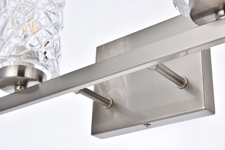 2 lights bath sconce in satin nickel with clear shade
