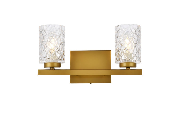 2 Lights Bath Sconce In Brass With Clear Shade by Living District