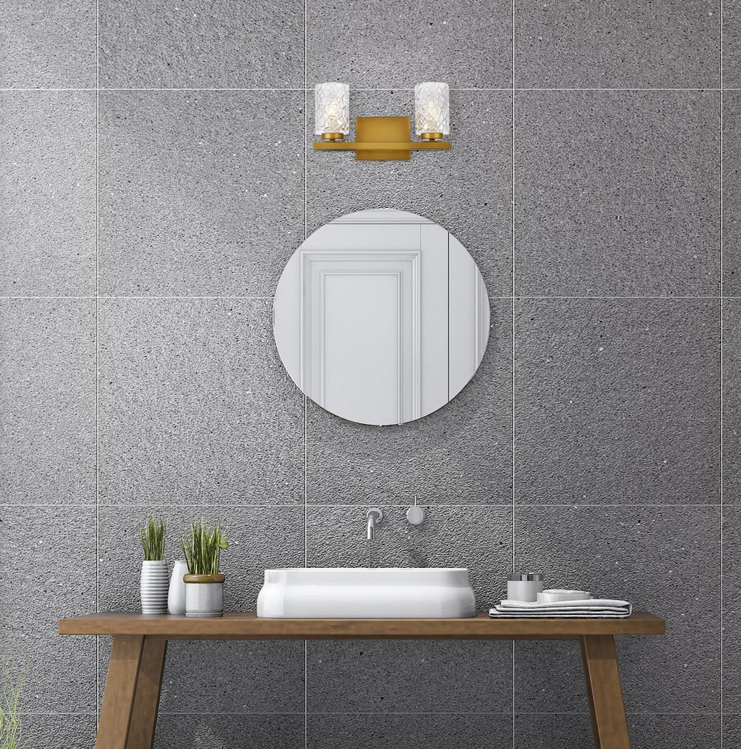 2 Lights Bath Sconce In Brass With Clear Shade