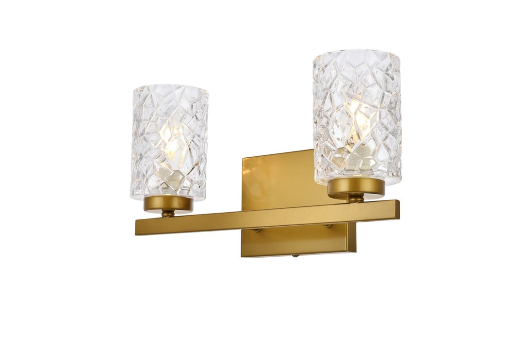 2 Lights Bath Sconce In Brass With Clear Shade