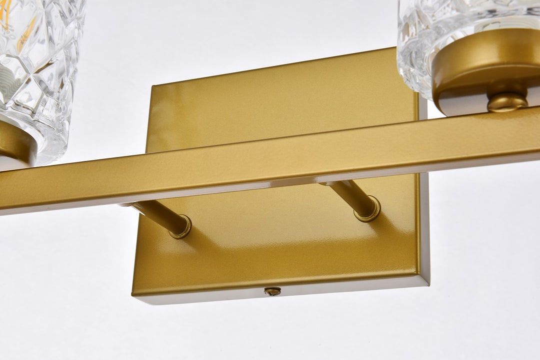 2 Lights Bath Sconce In Brass With Clear Shade