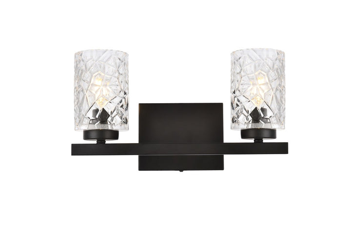 2 Lights Bath Sconce In Black With Clear Shade by Living District