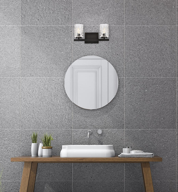 2 Lights Bath Sconce In Black With Clear Shade