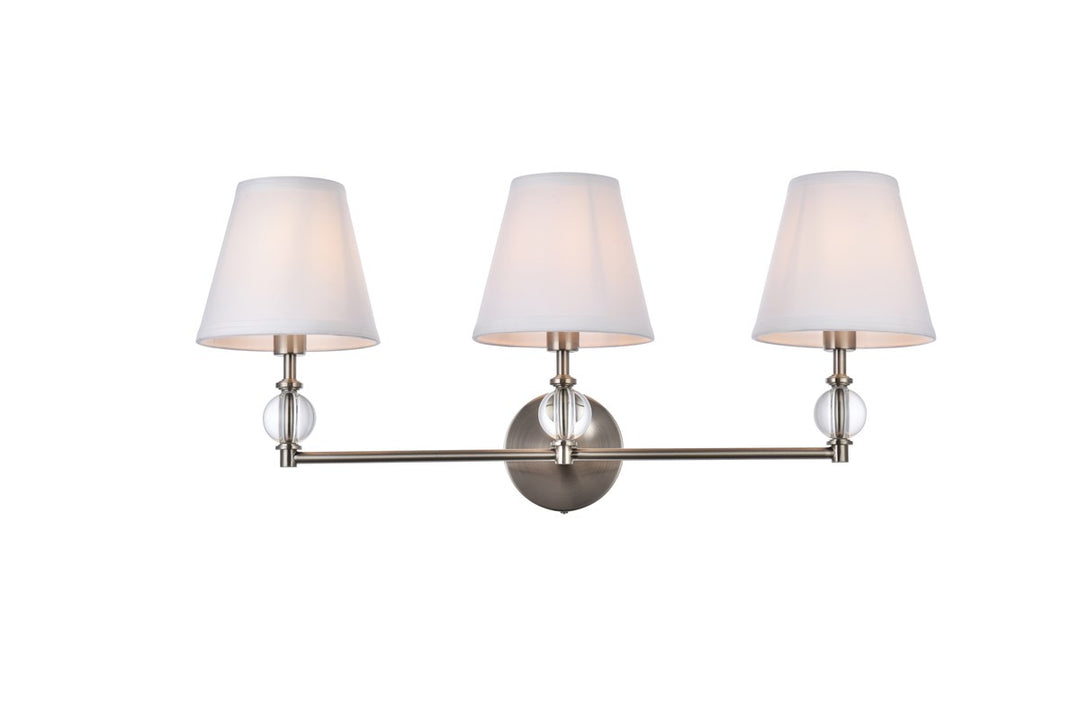 3 lights bath sconce in satin nickel with white fabric shade by Living District