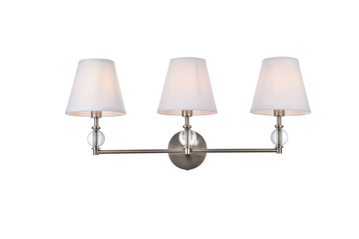 3 lights bath sconce in satin nickel with white fabric shade by Living District