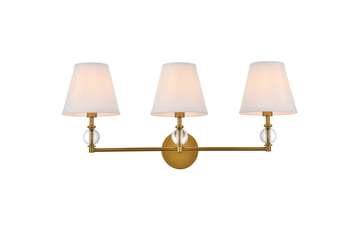 3 Lights Bath Sconce In Brass With White Fabric Shade by Living District