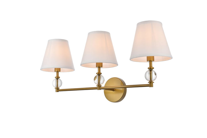3 Lights Bath Sconce In Brass With White Fabric Shade