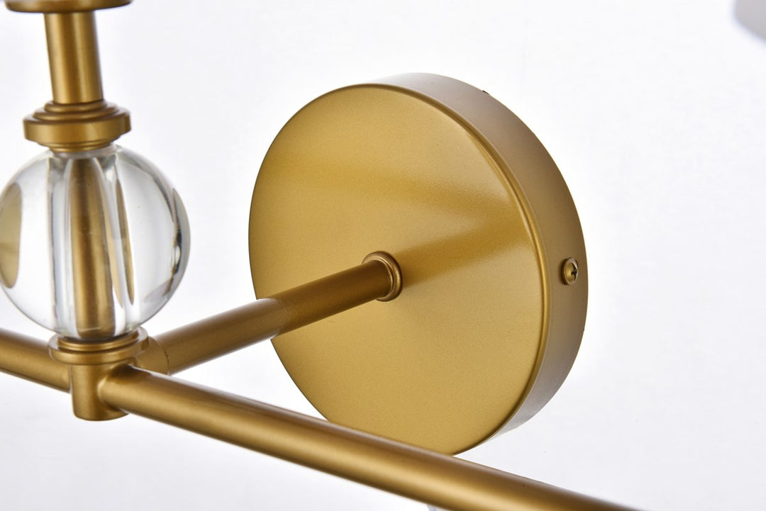 3 Lights Bath Sconce In Brass With White Fabric Shade