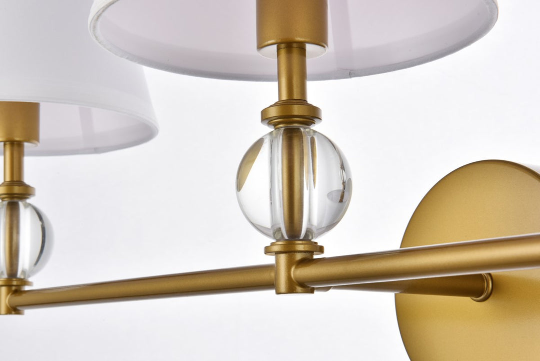 3 Lights Bath Sconce In Brass With White Fabric Shade
