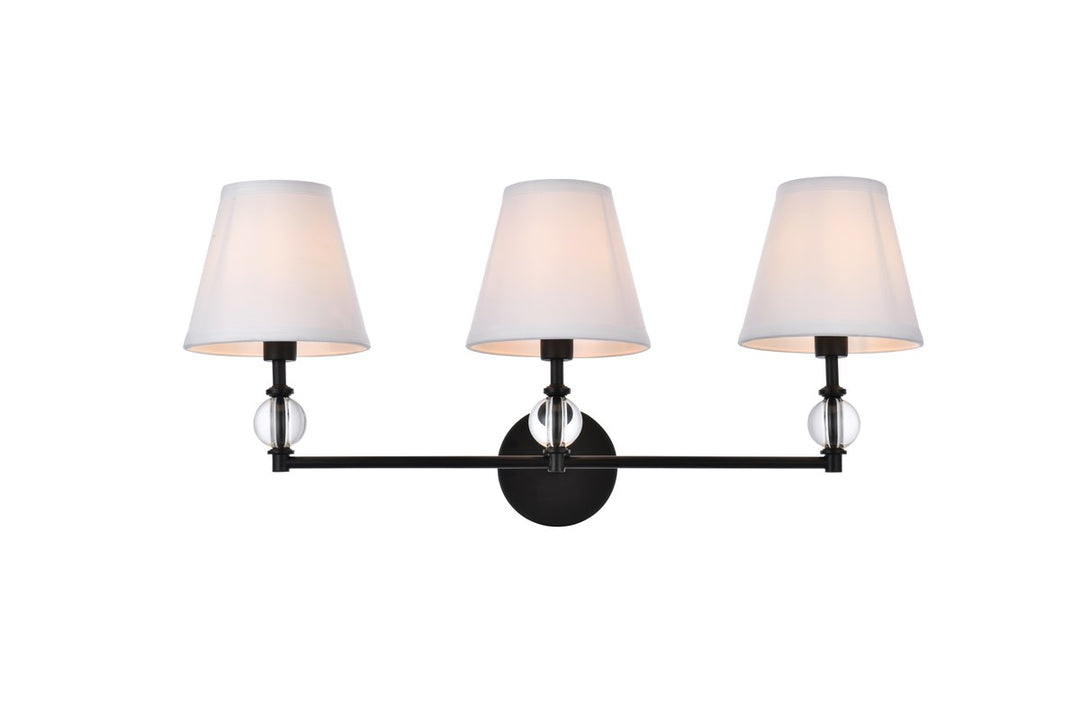 3 Lights Bath Sconce In Black With White Fabric Shade by Living District