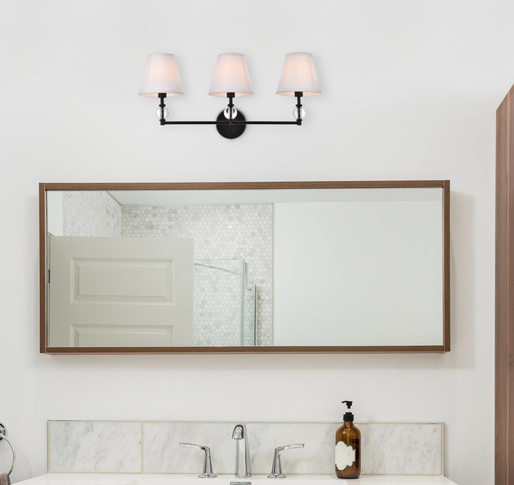3 Lights Bath Sconce In Black With White Fabric Shade