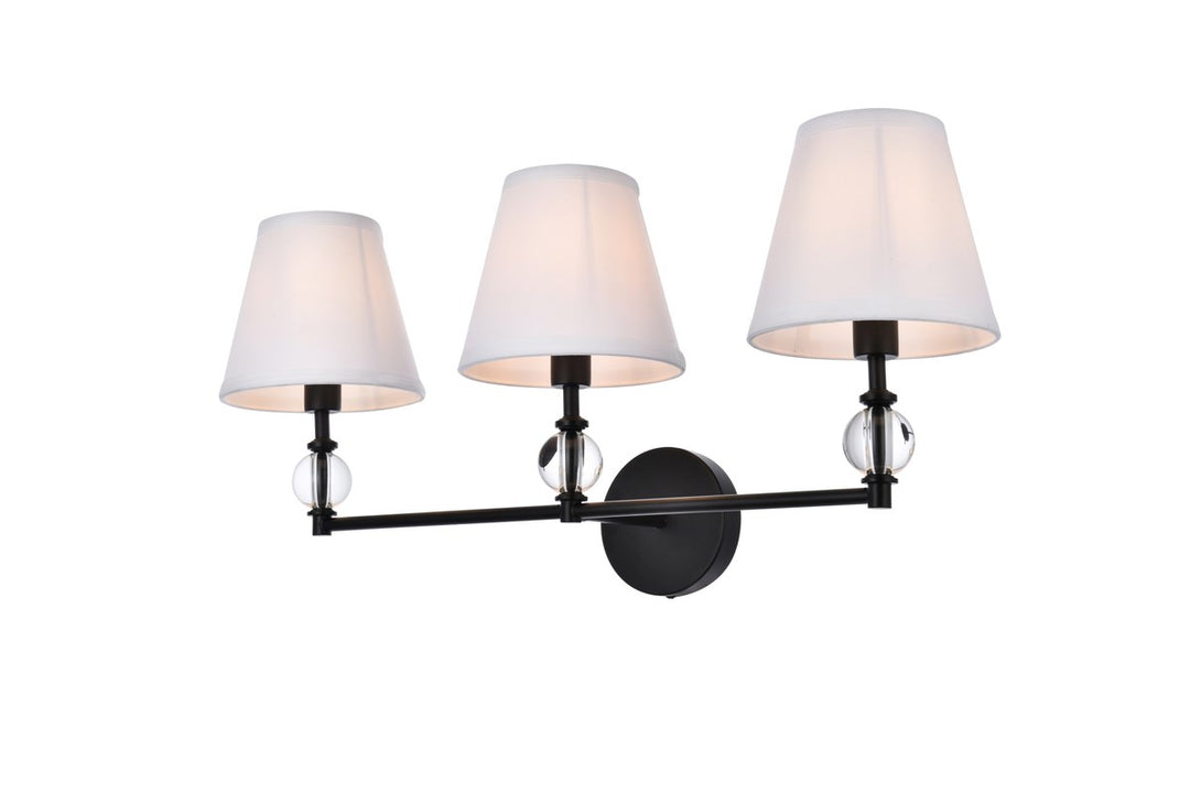 3 Lights Bath Sconce In Black With White Fabric Shade