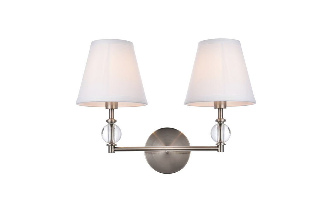2 lights bath sconce in satin nickel with white fabric shade by Living District