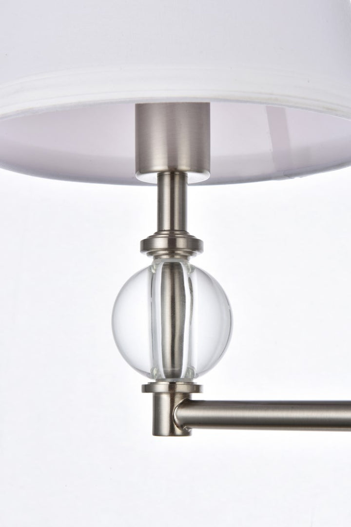 2 lights bath sconce in satin nickel with white fabric shade