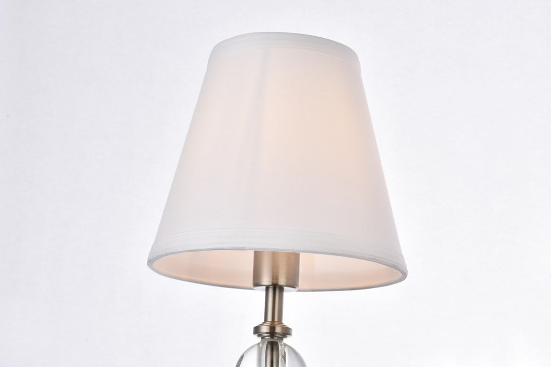 2 lights bath sconce in satin nickel with white fabric shade
