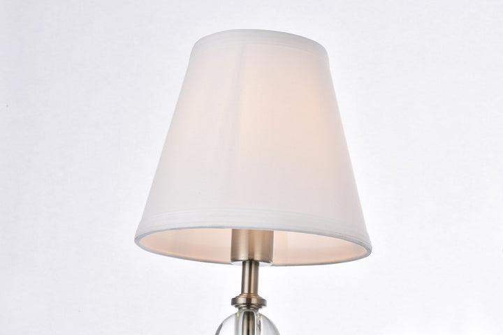 2 lights bath sconce in satin nickel with white fabric shade