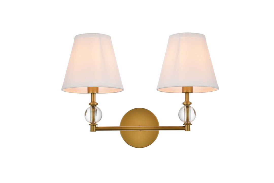 2 Lights Bath Sconce In Brass With White Fabric Shade by Living District