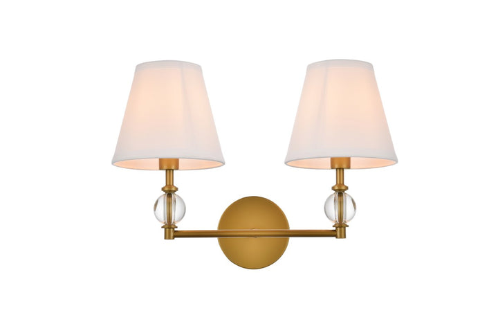 2 Lights Bath Sconce In Brass With White Fabric Shade by Living District