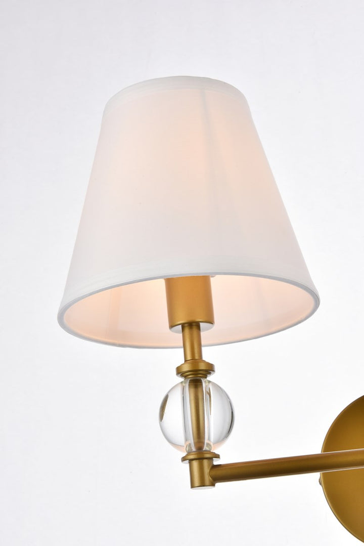2 Lights Bath Sconce In Brass With White Fabric Shade