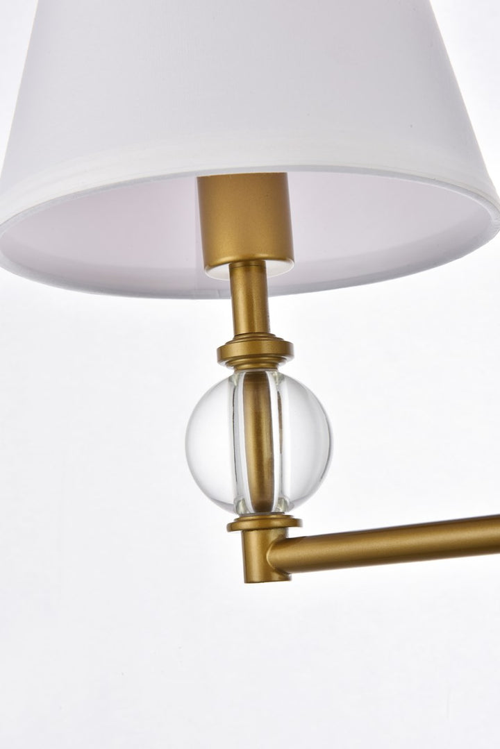2 Lights Bath Sconce In Brass With White Fabric Shade