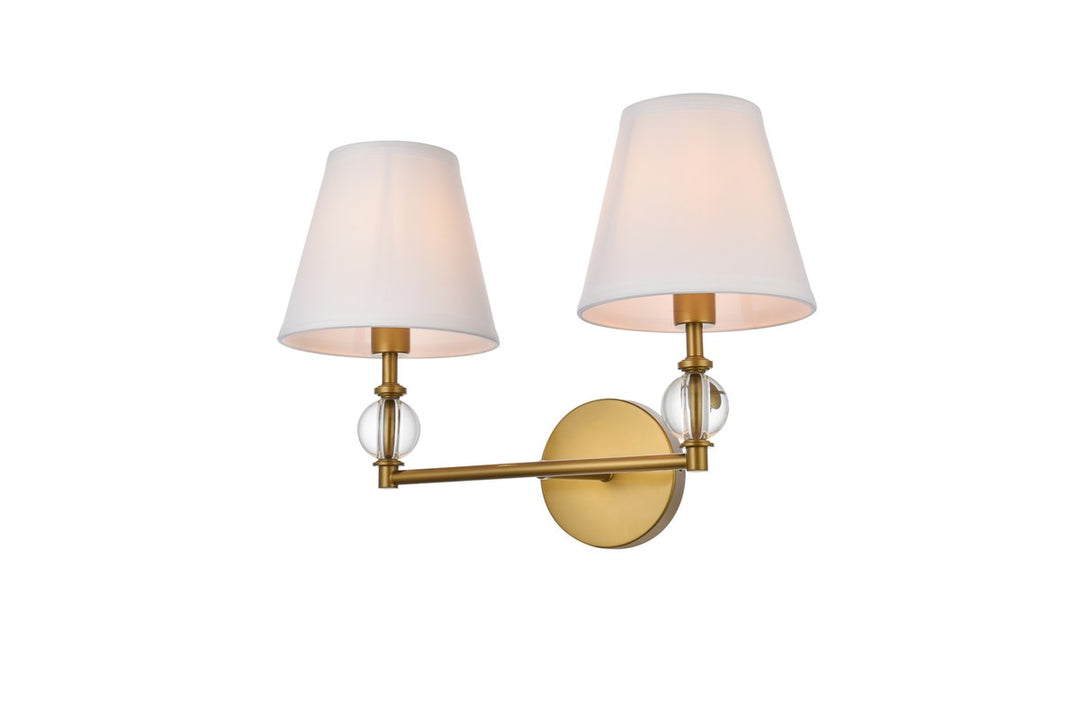 2 Lights Bath Sconce In Brass With White Fabric Shade