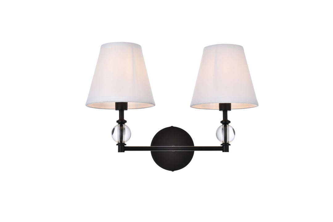 2 Lights Bath Sconce In Black With White Fabric Shade by Living District