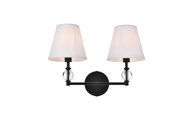 2 Lights Bath Sconce In Black With White Fabric Shade by Living District