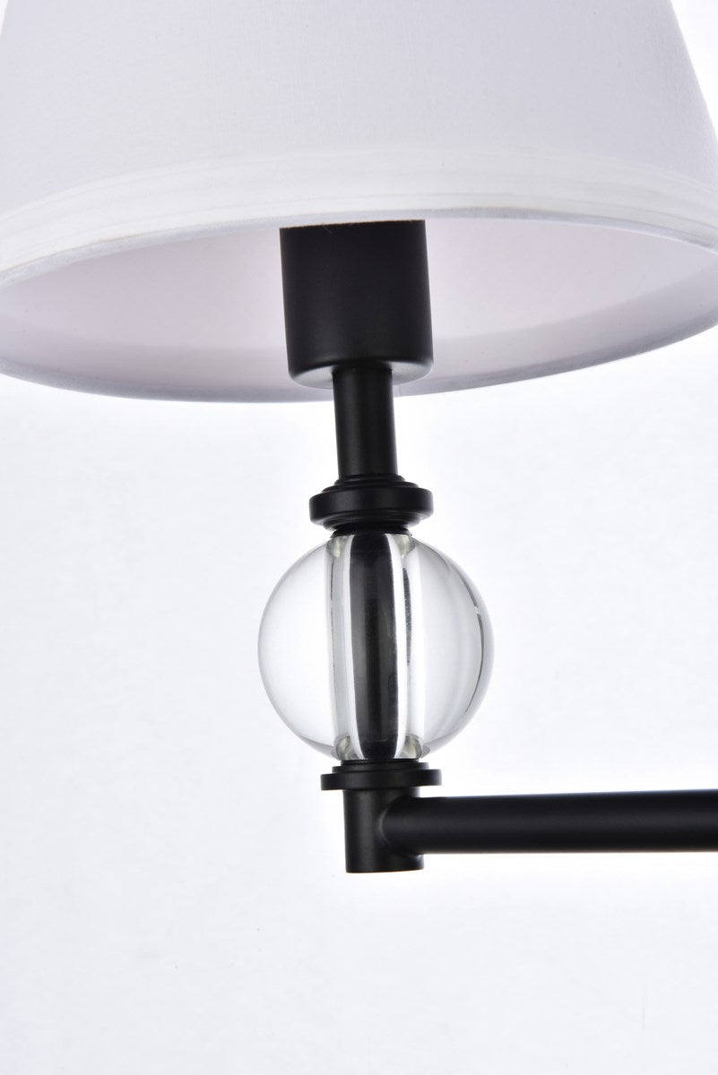 2 Lights Bath Sconce In Black With White Fabric Shade