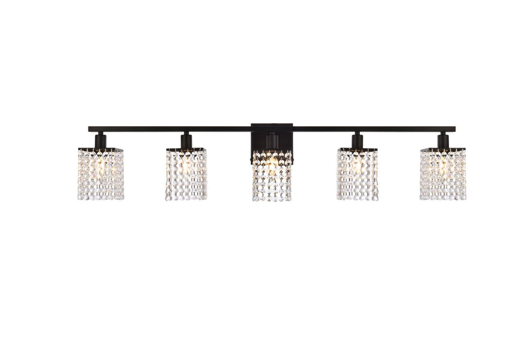 5 Lights Bath Sconce In Black With Clear Crystals by Living District