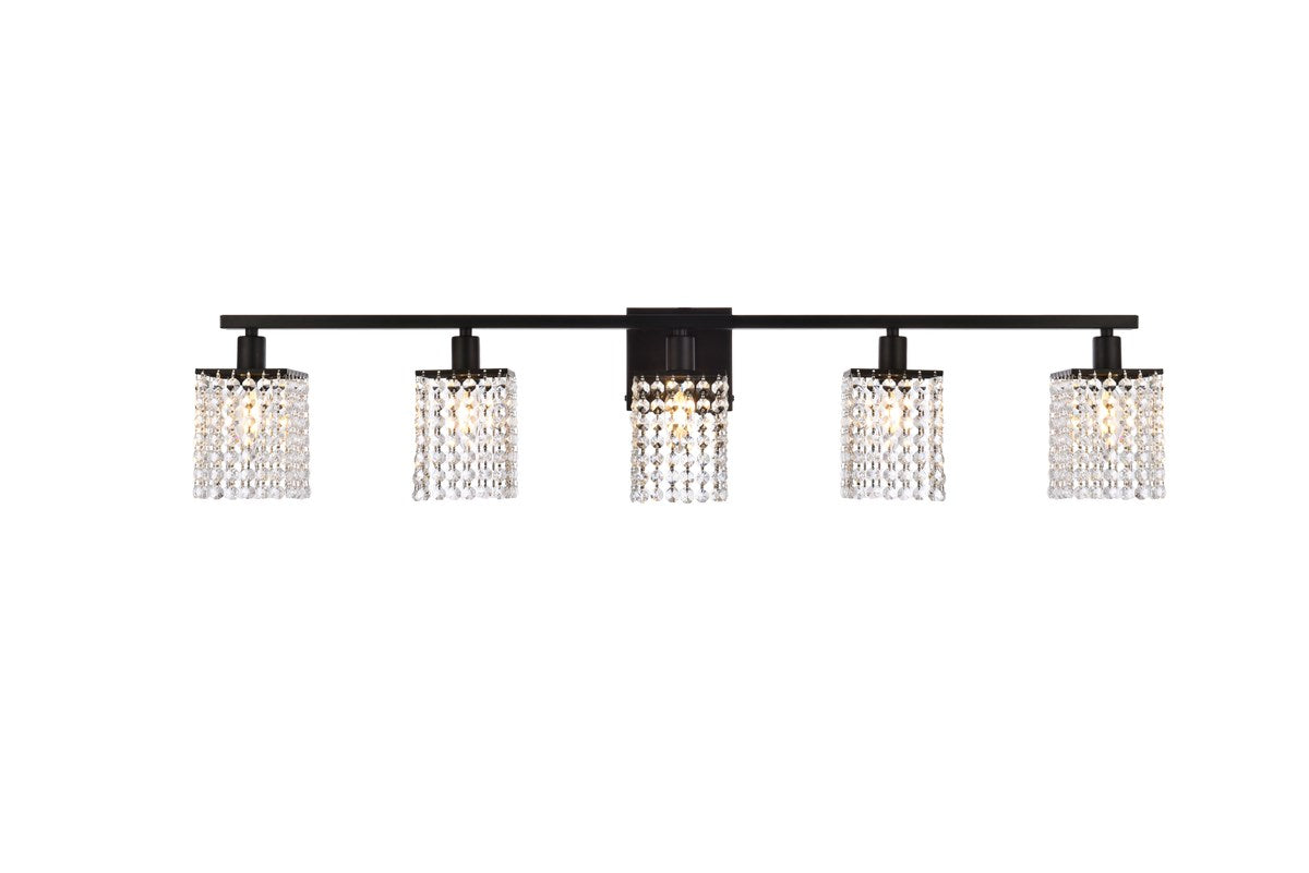5 Lights Bath Sconce In Black With Clear Crystals by Living District