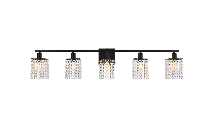 5 Lights Bath Sconce In Black With Clear Crystals by Living District