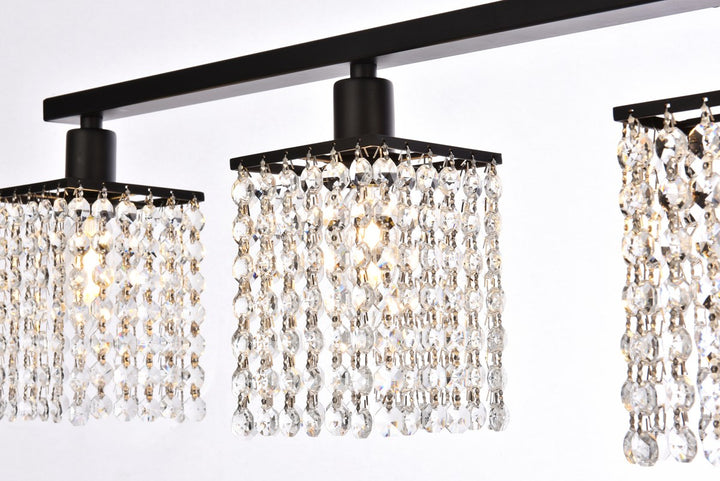5 Lights Bath Sconce In Black With Clear Crystals
