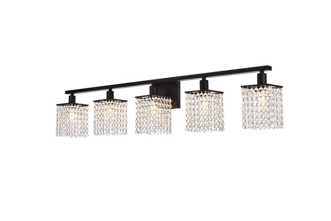 5 Lights Bath Sconce In Black With Clear Crystals