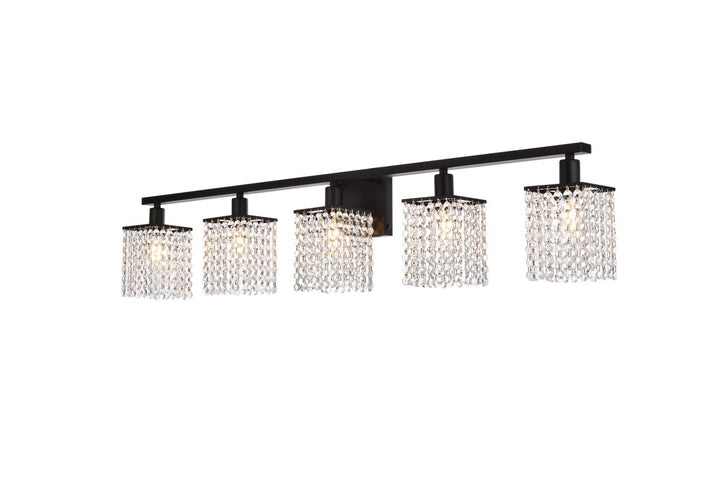 5 Lights Bath Sconce In Black With Clear Crystals