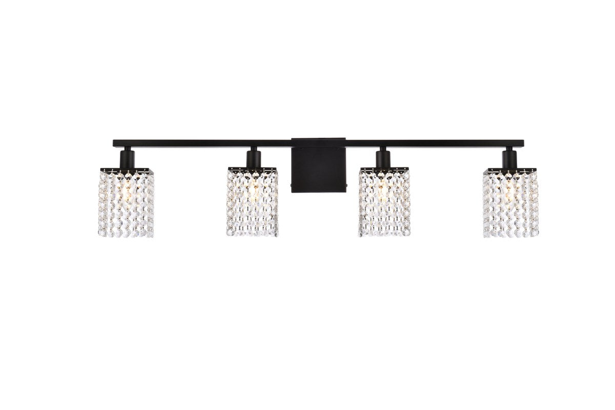 4 Lights Bath Sconce In Black With Clear Crystals by Living District