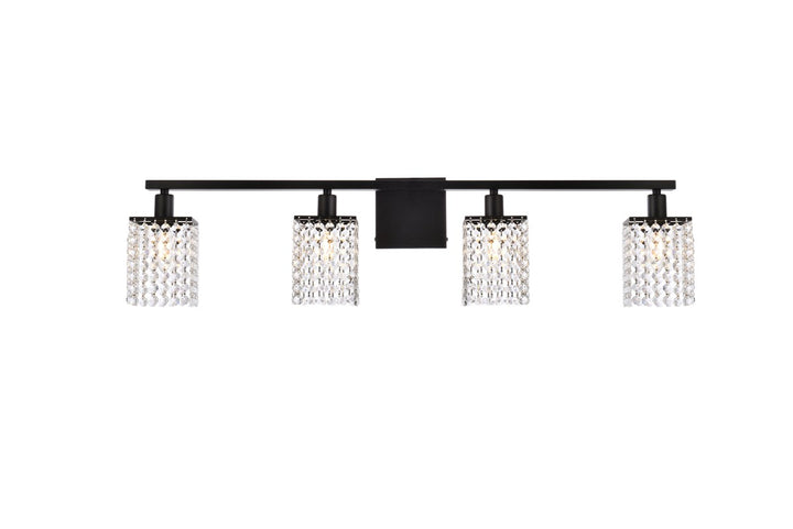 4 Lights Bath Sconce In Black With Clear Crystals by Living District