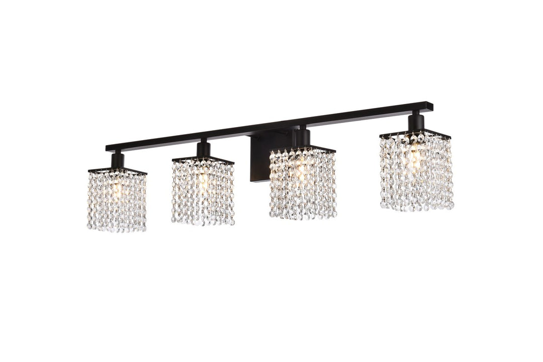 4 Lights Bath Sconce In Black With Clear Crystals