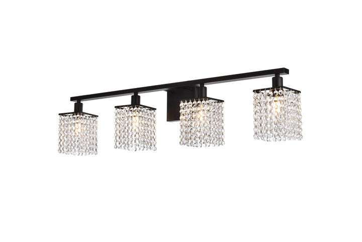 4 Lights Bath Sconce In Black With Clear Crystals