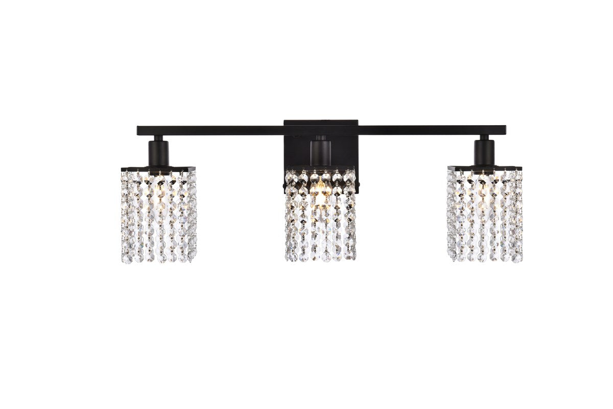 3 Lights Bath Sconce In Black With Clear Crystals by Living District