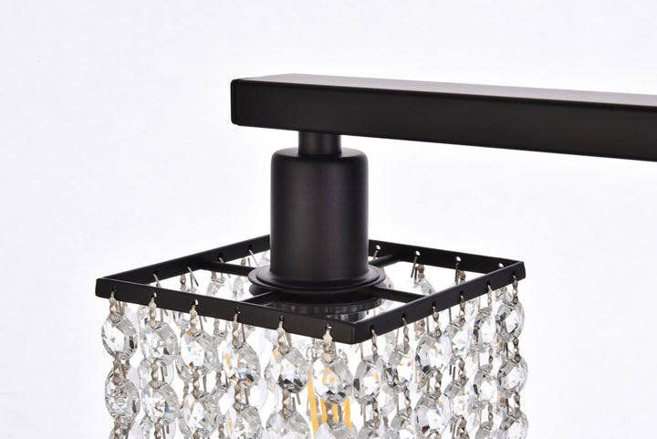 3 Lights Bath Sconce In Black With Clear Crystals
