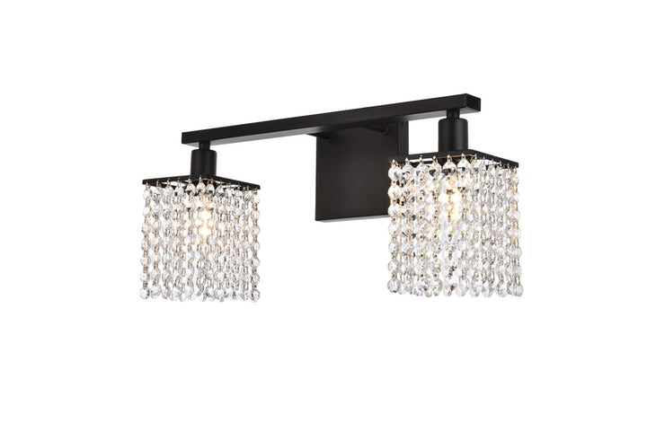 2 Lights Bath Sconce In Black With Clear Crystals by Living District
