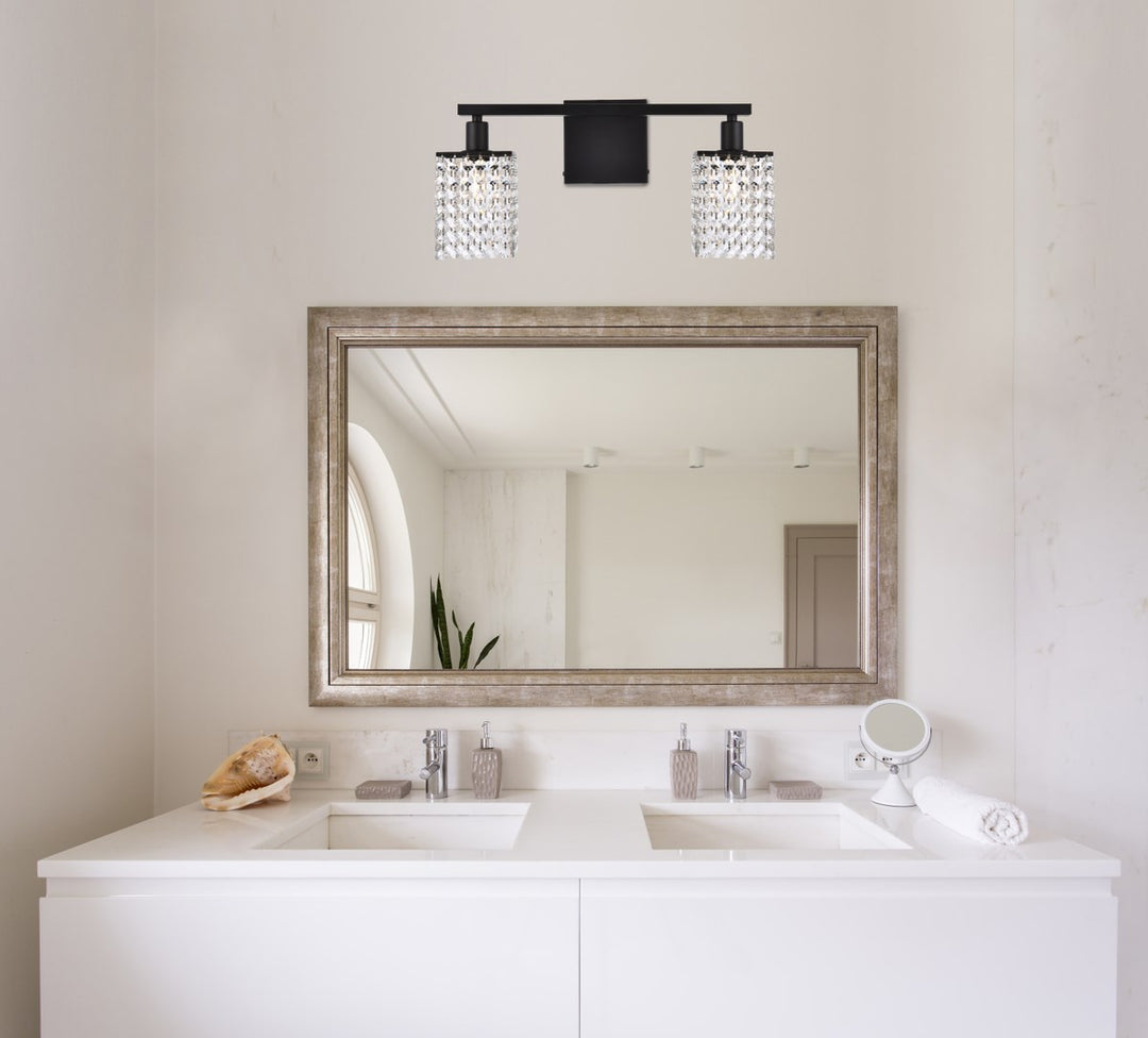 2 Lights Bath Sconce In Black With Clear Crystals
