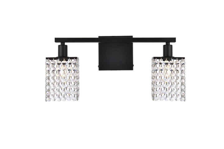 2 Lights Bath Sconce In Black With Clear Crystals
