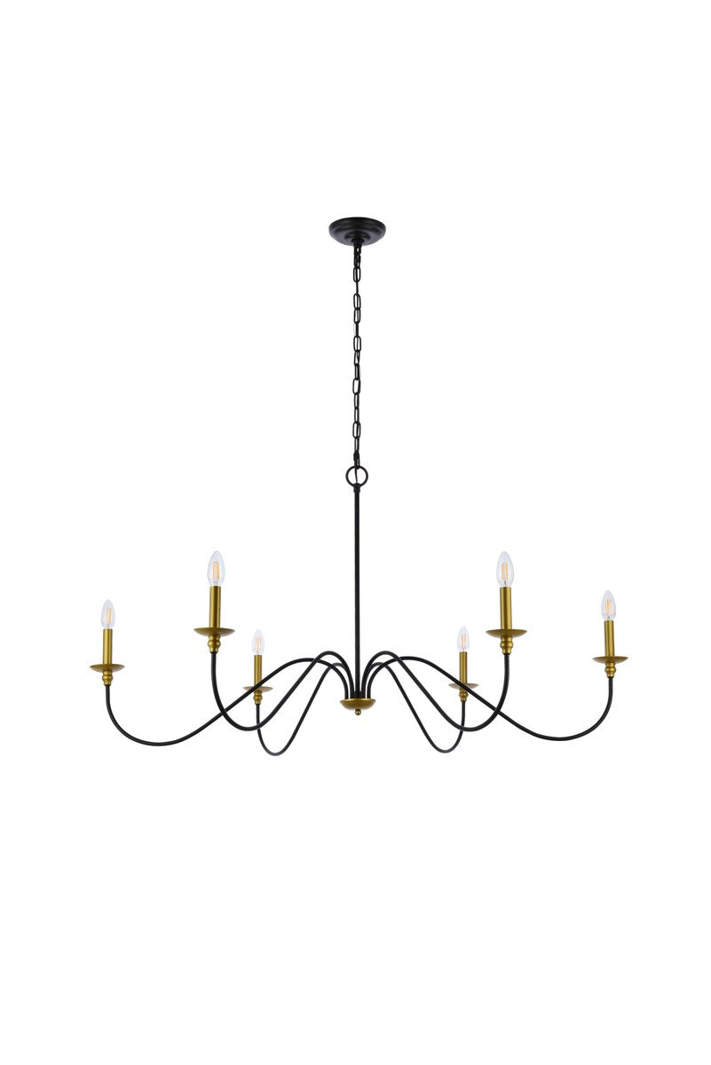 48 Inch Chandelier In Matte Black And Brass