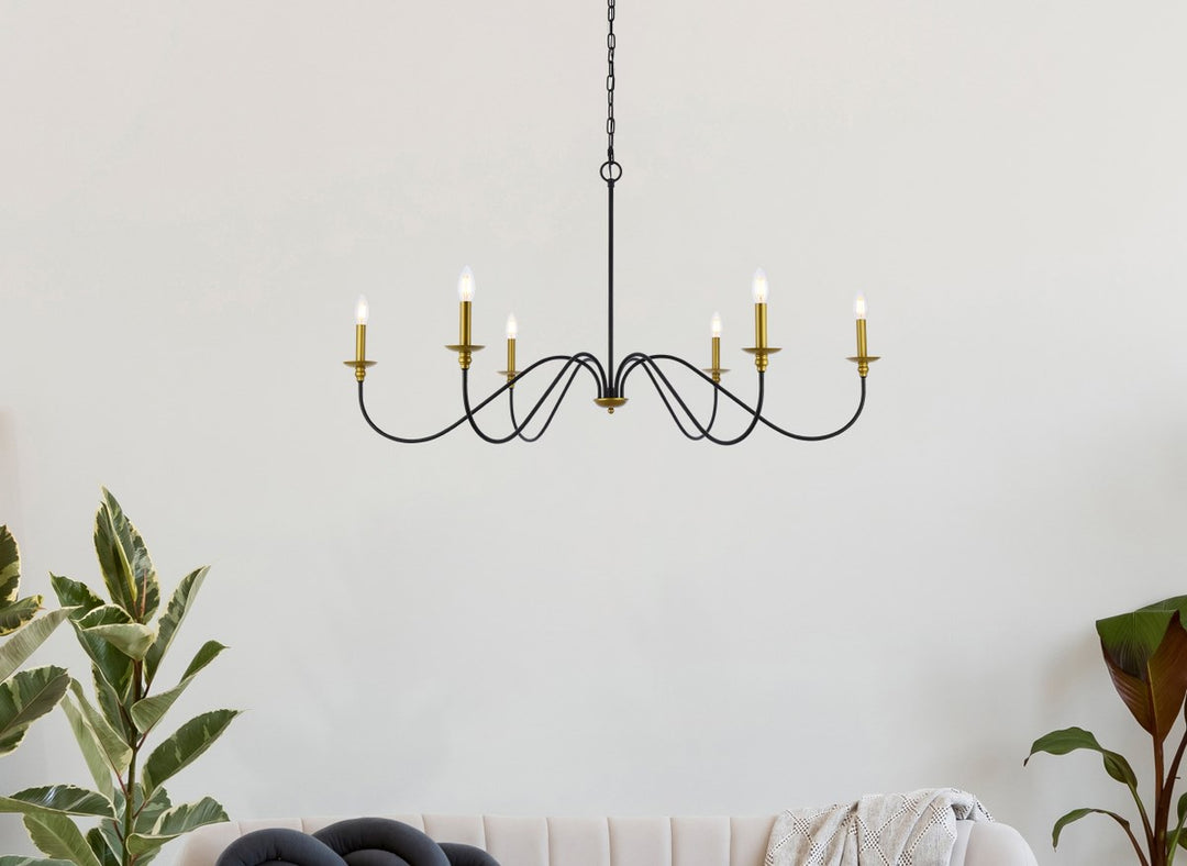 48 Inch Chandelier In Matte Black And Brass