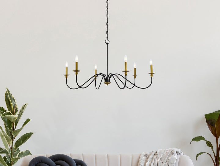 42 Inch Chandelier In Matte Black And Brass