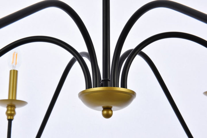 42 Inch Chandelier In Matte Black And Brass