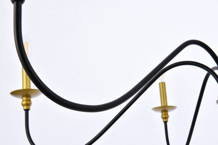 42 Inch Chandelier In Matte Black And Brass