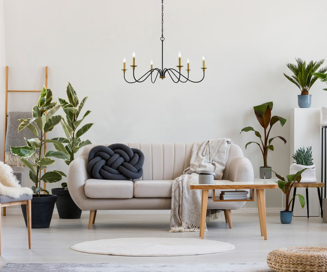 42 Inch Chandelier In Matte Black And Brass